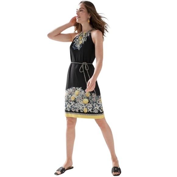 White House Black Market Reversible Sheath Dress Lemon Sleeveless Halter Small - Picture 2 of 13